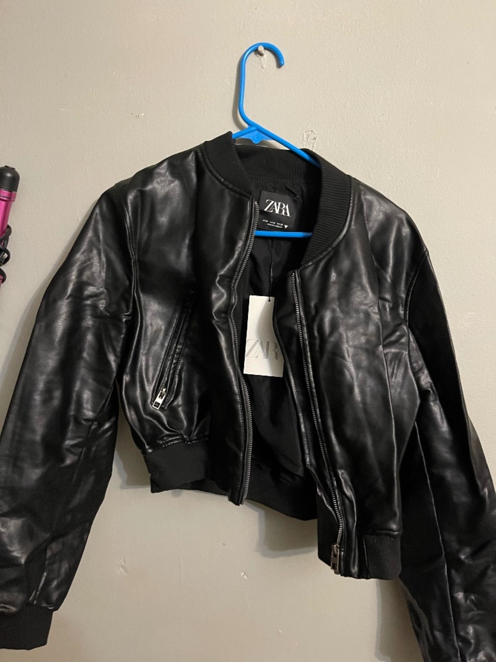 zara cropped leather jacket